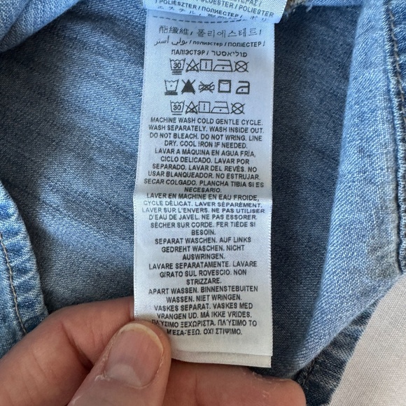 GUESS Girl's 8 Denim Cold Shoulder Button Front‎ Jean Dress Collared Lace Blue - Picture 9 of 15